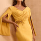 Elegant Mustard Yellow Bell Sleeve Gown with Floral Waist Detail