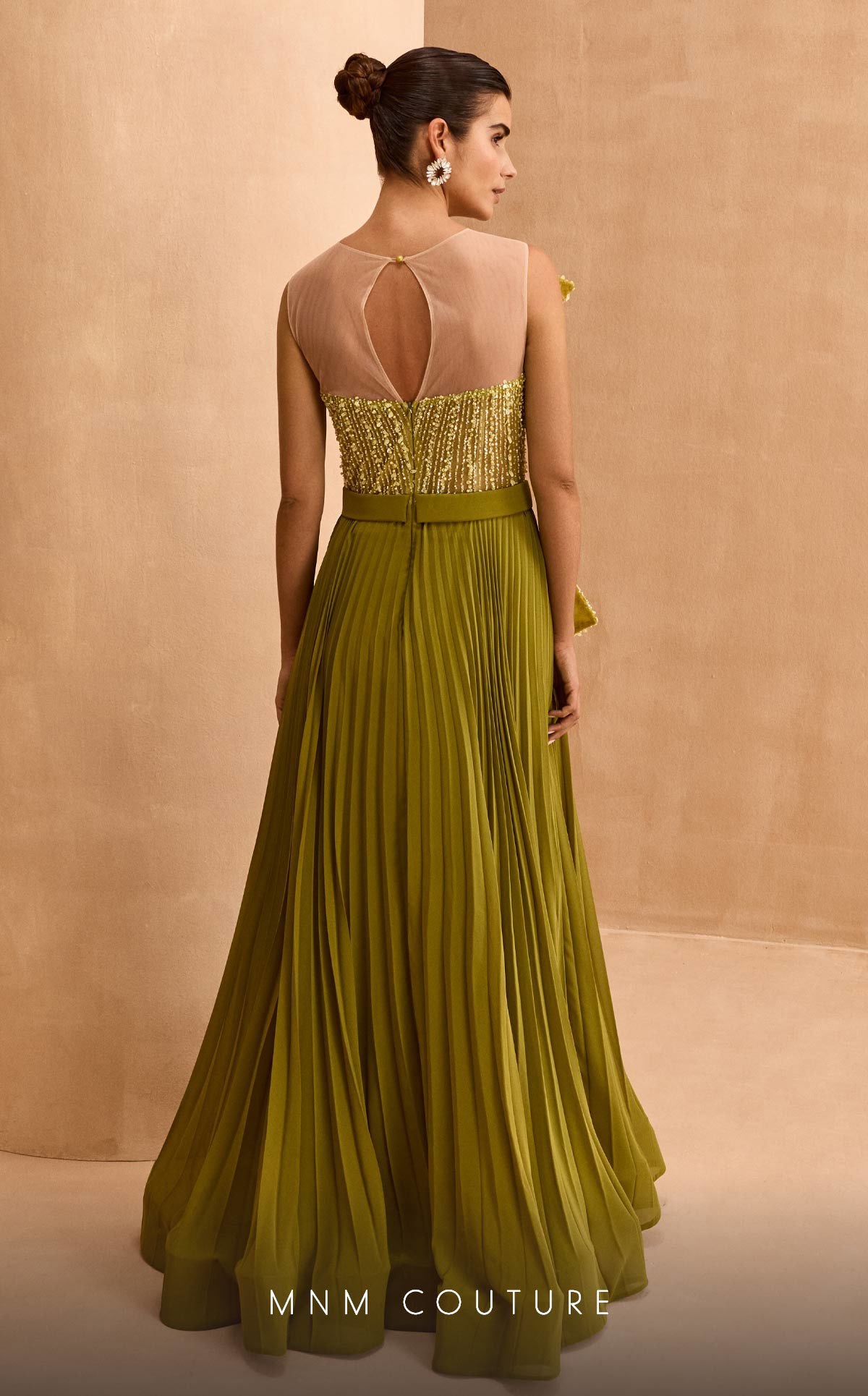 Stunning Olive Green Beaded Peplum Gown with Pleated Skirt Rofial Beauty Stunning Olive Green Beaded Peplum Gown with Pleated Skirt Rofial Beauty