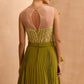 Stunning Olive Green Beaded Peplum Gown with Pleated Skirt