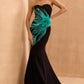 Glamorous Black and Aqua Strapless Gown with Floral Accent