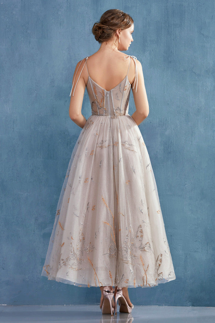 Layered Tulle Tea Length Dress - Rofial Beauty