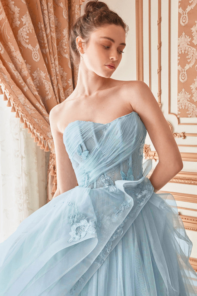 Strapless Layered Tulle Ballgown - Rofial Beauty