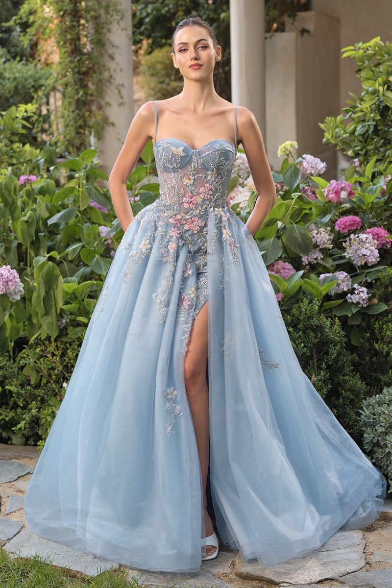 Andrea & Leo A1490 Floral Embroidered Ball Gown with Butterfly Detail