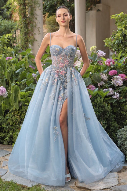 Andrea & Leo A1490 Floral Embroidered Ball Gown with Butterfly Detail