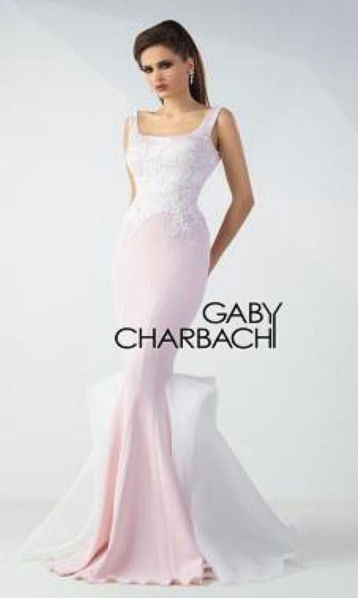 Gaby Charbachy GC 722 White Embellished Top Pink Mermaid Dress - Rofial Beauty