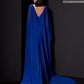 Manu García MG3620 – Royal Blue Georgette Gown with Cape Overlay & Sequin Embellished Skirt