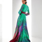 Valerio Luna VL5533 – Elegant Multicolor Satin Print Gown with Bishop Sleeves