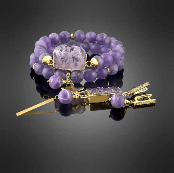 Purple Bracelets and Dangling Earrings - Rofial Beauty
