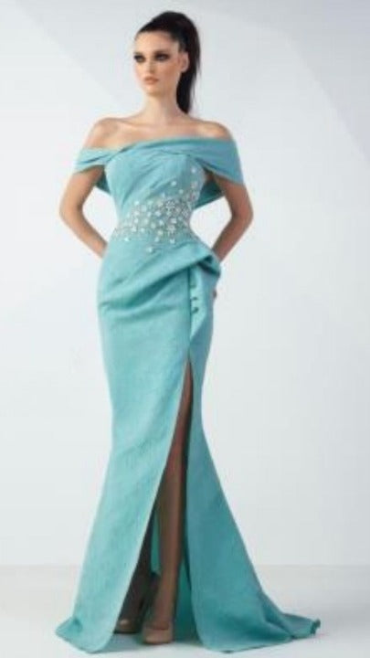 Gaby Charbachy GC 719 Green Off-Shoulder Dress - Rofial Beauty