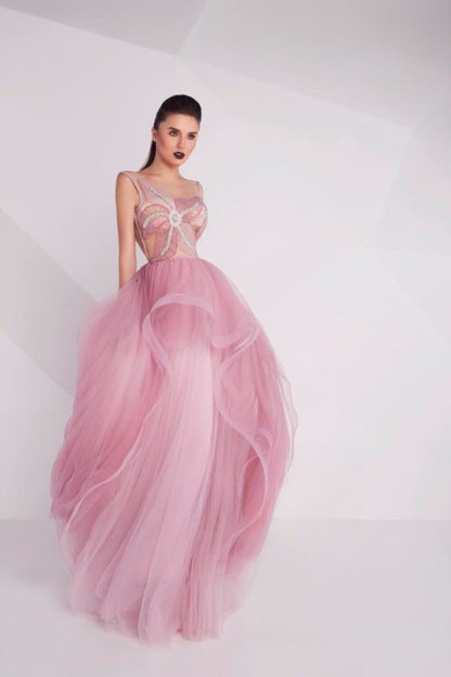 Model Wearing Gaby Charbachy GC 594 Pink Taffy Gown - Rofial Beauty