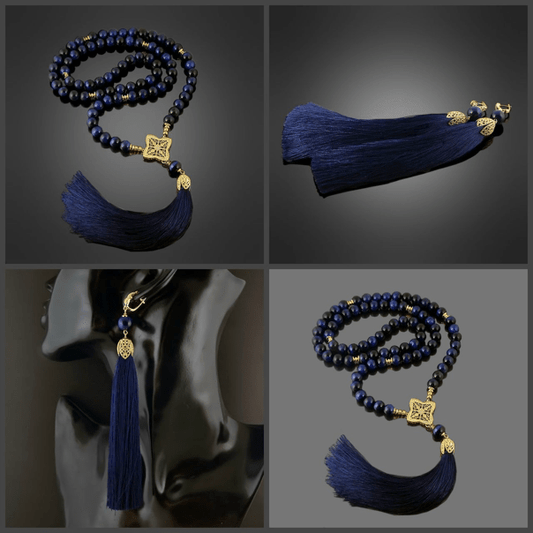 Navy Blue Handmade Necklace and Earring Set - Rofial Beauty