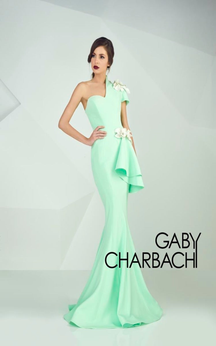 Gaby Charbachy GC 667 Pistachio Asymmetrical Dress - Rofial Beauty