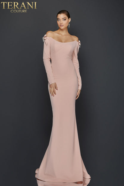 Form Fitting Long Gown With Scoop Neck