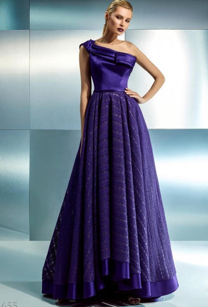 Gemy Maalouf Dark Purple Asymmetrical Dress - Rofial Beauty