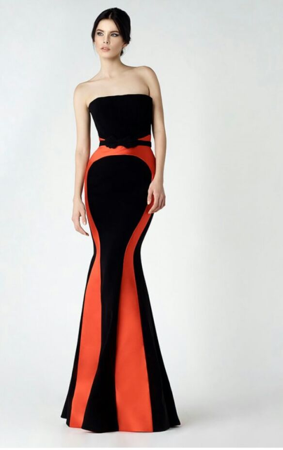 Orange Black Mermaid Dress - Rofial Beauty