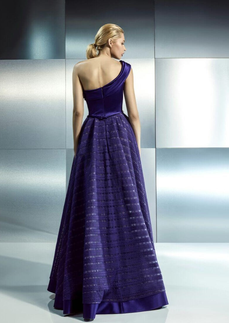 Gemy Maalouf Dark Purple Asymmetrical Dress - Rofial Beauty