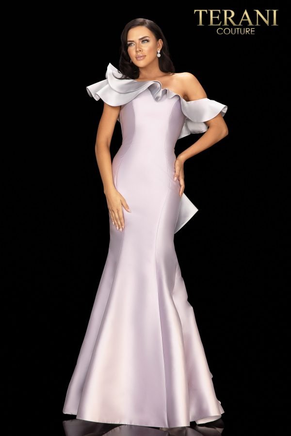Two Tone One Shoulder Ruffled Evening Gown - Rofial Beauty