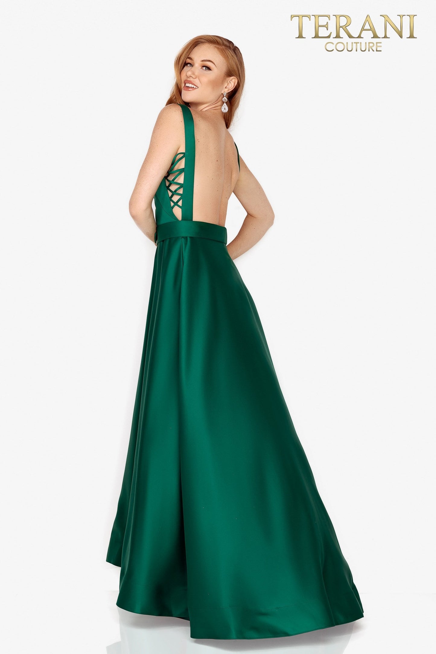 Emerald Sabrina Cut Satin Prom Dress With Side Lacing - Rofial Beauty