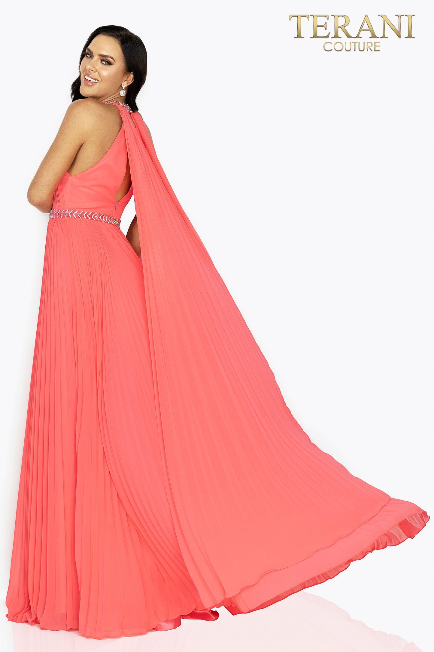 Flowing Chiffon Halter Neck Prom Dress With High Slit