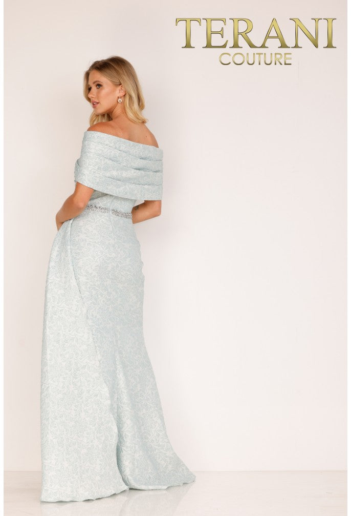 Terani Couture Silver Long Stretch Jacquard Evening Dress - 2011e2105