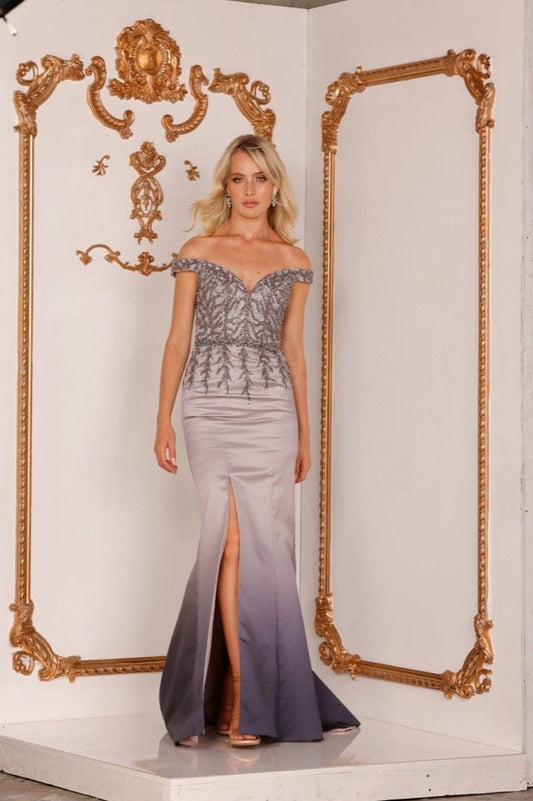 Terani Couture - Embellished Off Shoulder Trumpet Dress