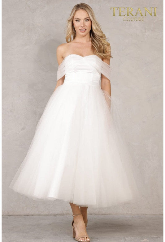 Ivory Tulle Off Shoulder Straps Wedding Party Dress - 2215P0035