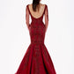 Back view of Azzure Couture FM3005 Hot Red Sexy Long Sleeve Dress on model - Rofial Beauty