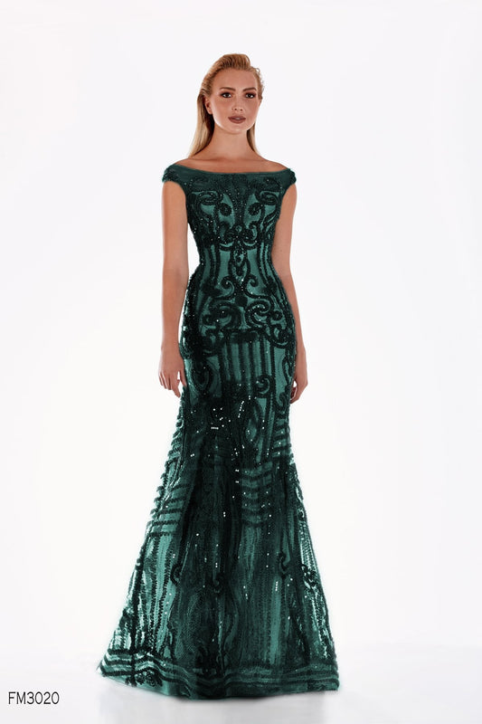 Azzure Couture FM3020 Luxury Green Floor Length Evening Dress on model - Rofial Beauty