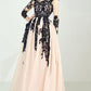 Gown with beaded embroidery and net sleeves - Rofial Beauty