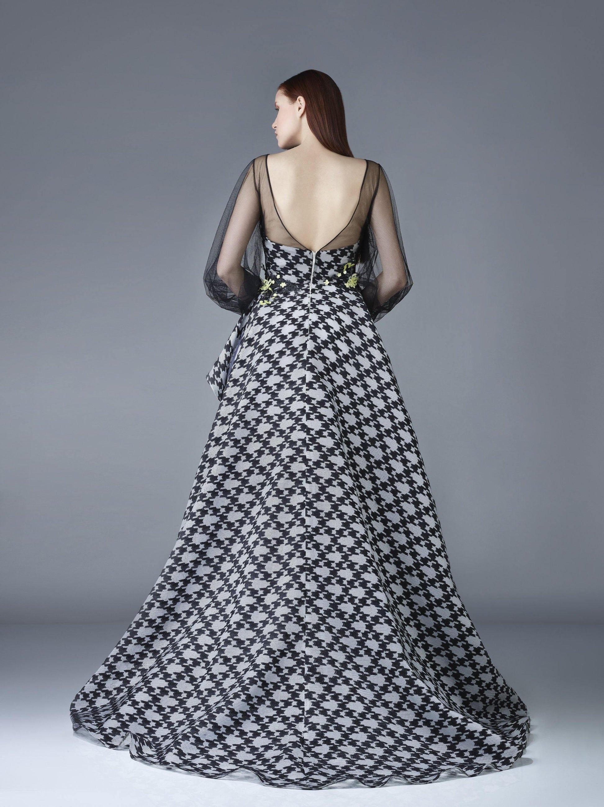 Gemy Maalouf Black and White Printed High-Low Dress - Rofial Beauty