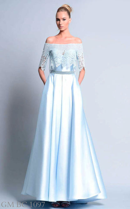 Gemy Maalouf Silk Blue Evening Gown - Rofial Beauty