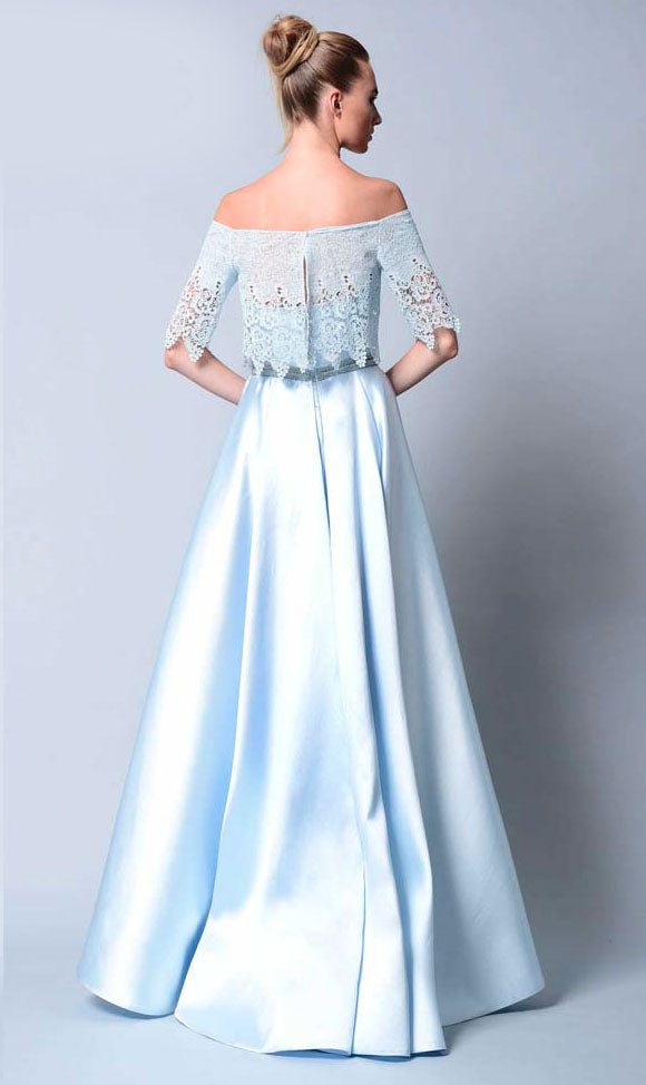 Gemy Maalouf Silk Blue Evening Gown - Rofial Beauty