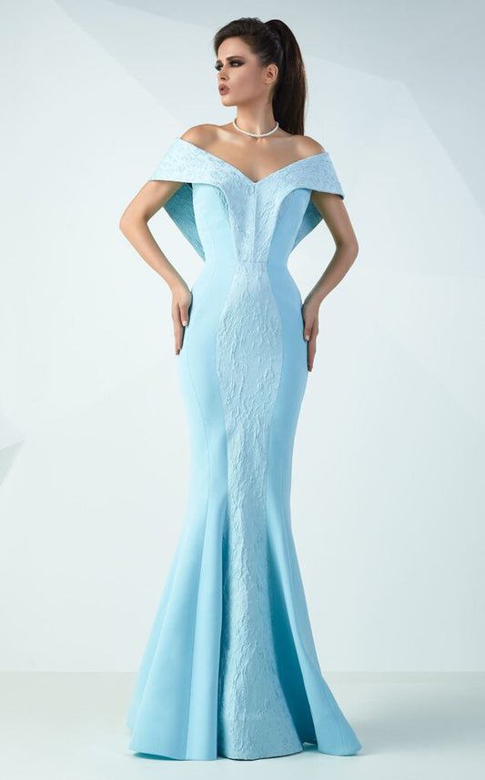 Gaby Charbachy GC 718 Silky Blue Mermaid Dress - Rofial Beauty