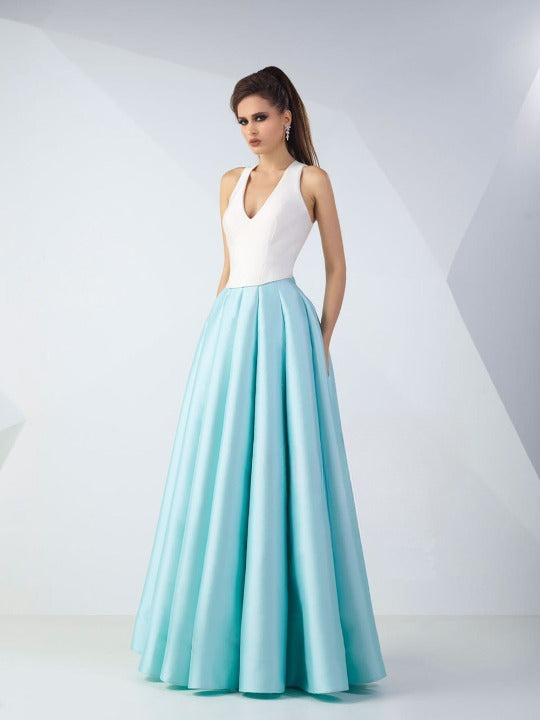 Gaby Charbachy Light Blue and White Elegant Gown - Rofial Beauty