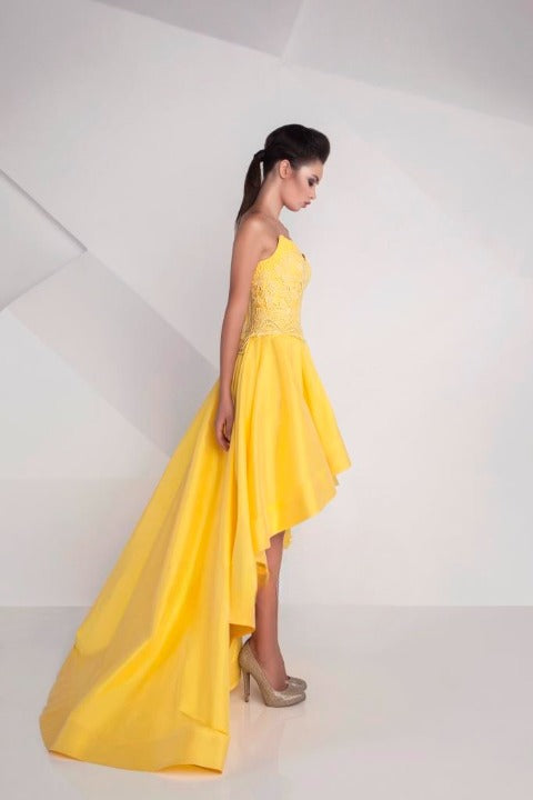 Pleated Skirt of Gaby Charbachy GC 610 Yellow High-Low Dress - Rofial Beauty