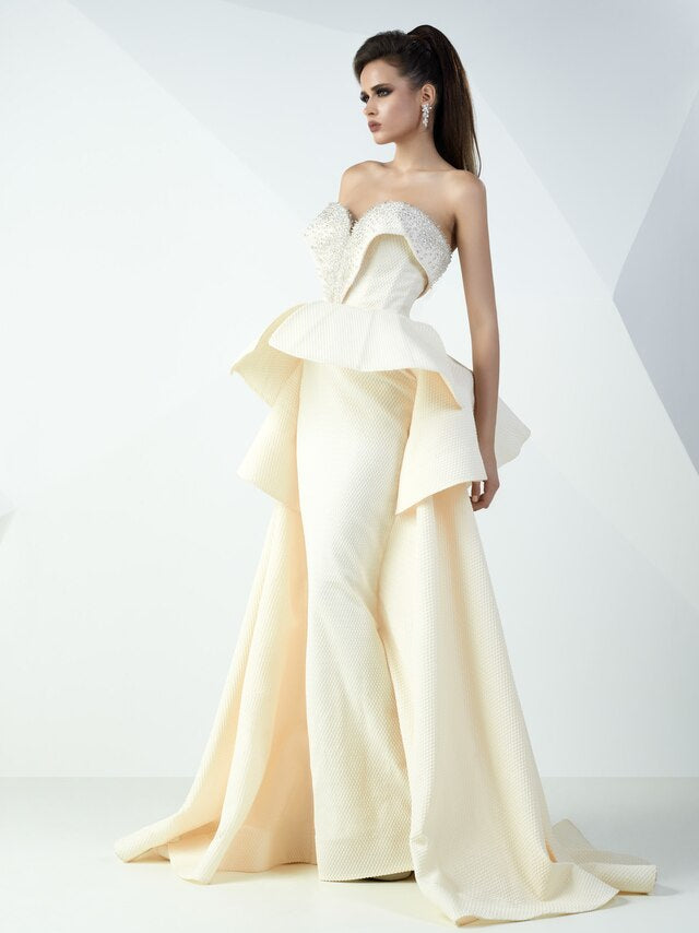 Cream Peplum Dress - Rofial Beauty