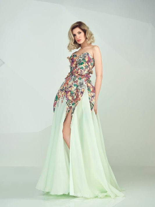 Gaby Charbachy GC 678 Floral MultiColored Bodice Gown - Rofial Beauty