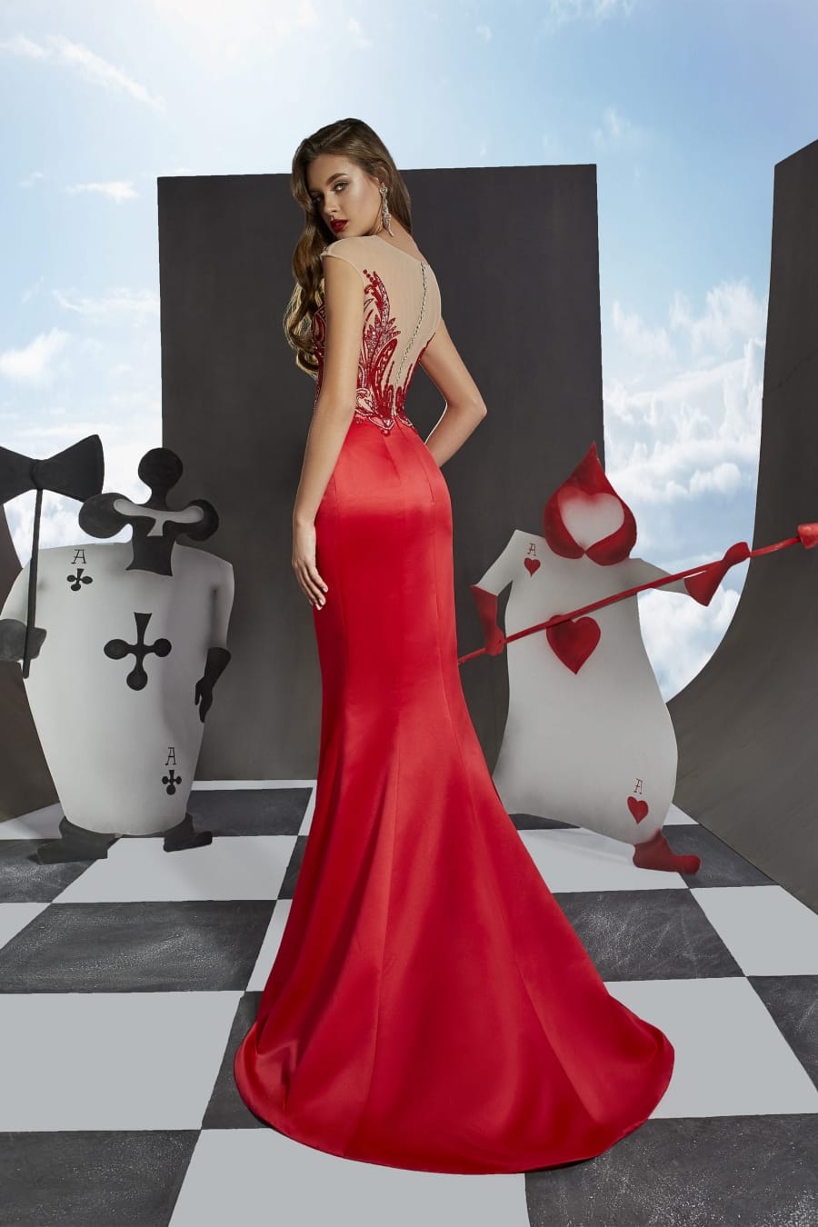 Back view of Ariamo 6204530000 Gown showing transparent back - Rofial Beauty