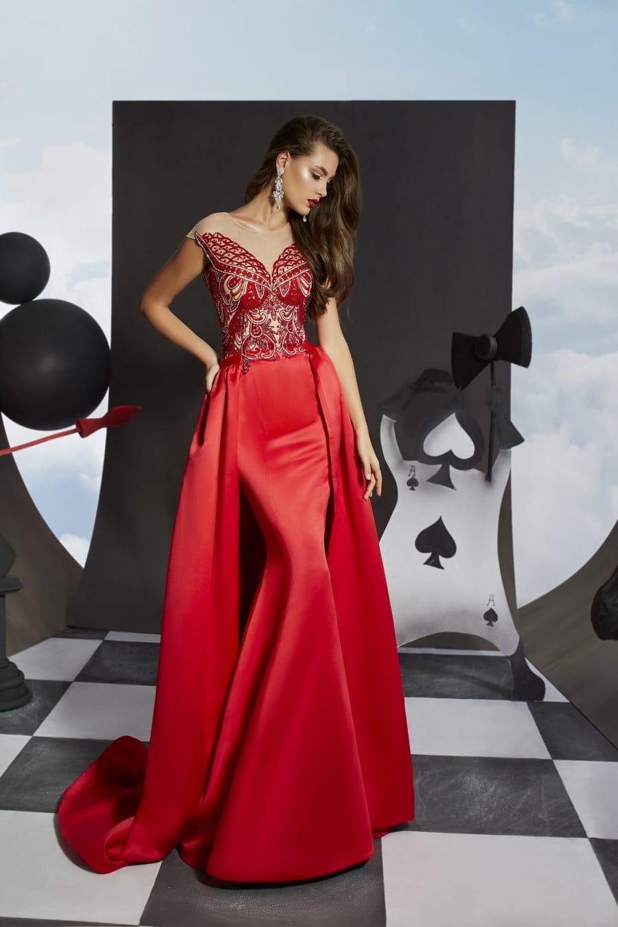 Ariamo 6204530000 Red Sparkling Ball Gown on model - Rofial Beauty