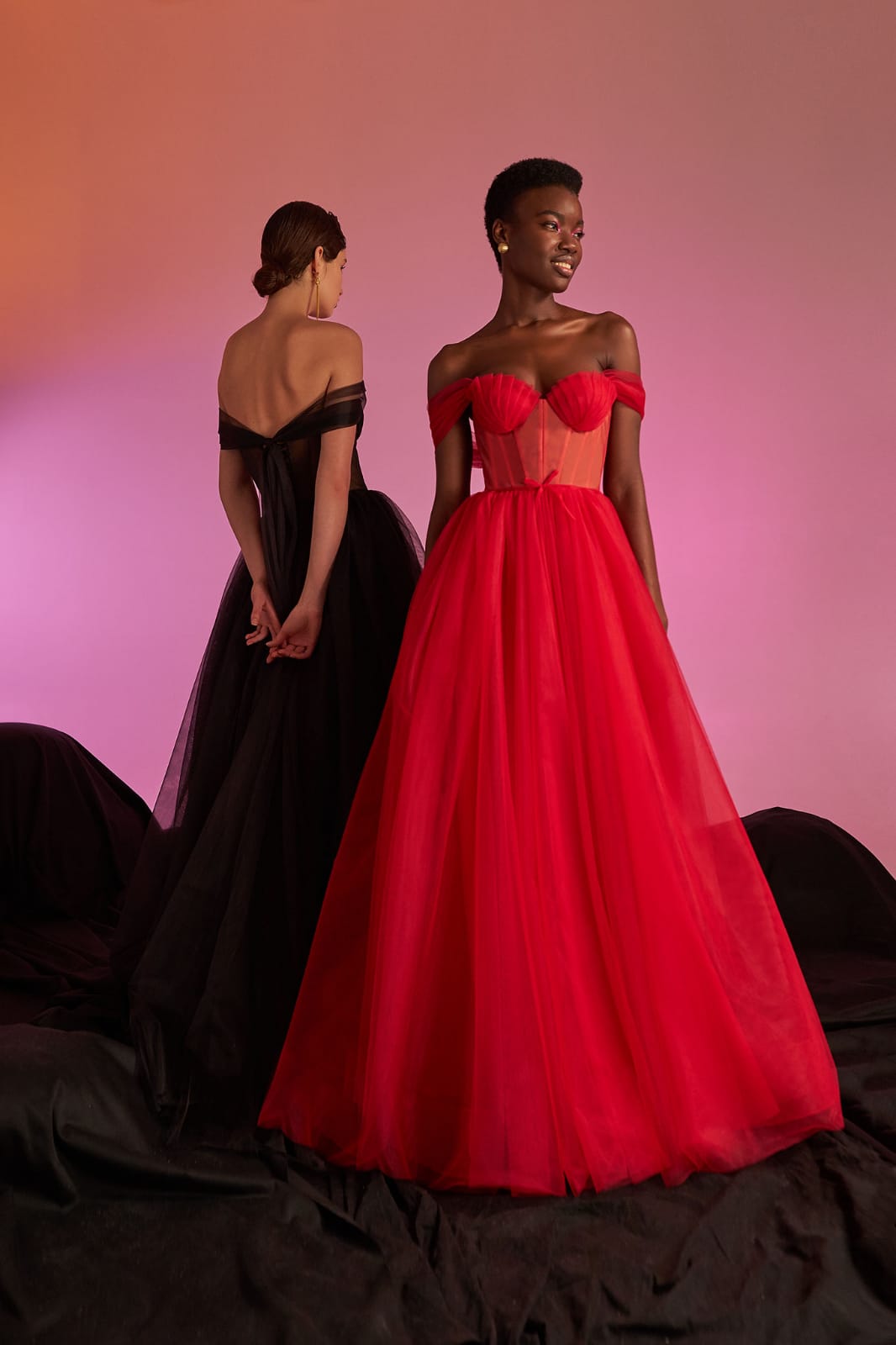 Olyamak Gabi Red Dress - Front View and Olyamak Gabi Black Dress - Back View Rofial Beauty