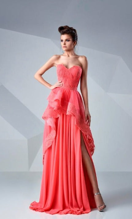 Gaby Charbachy 634 Coral Long Gown - Rofial Beauty