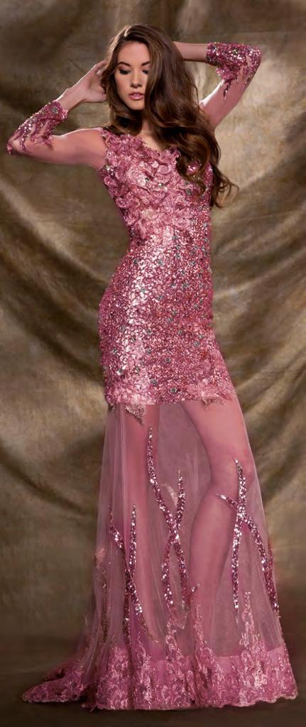 MNM COUTURE Pink floral Sequins 9581 Prom Gown