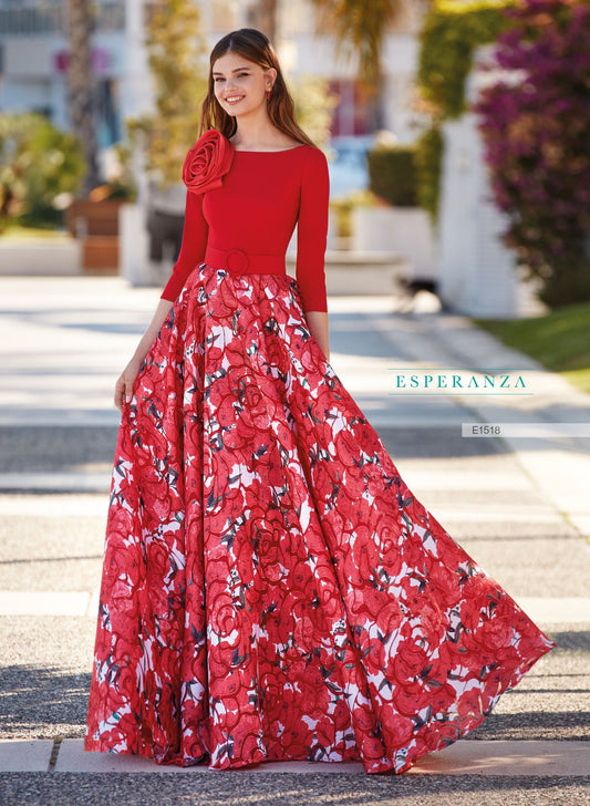 HigarNovias Floral Red Marvelous Gown