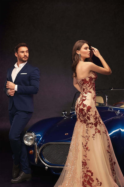 Ariamo E1936 Long Nude Party Dress with Straps – Rofial Beauty