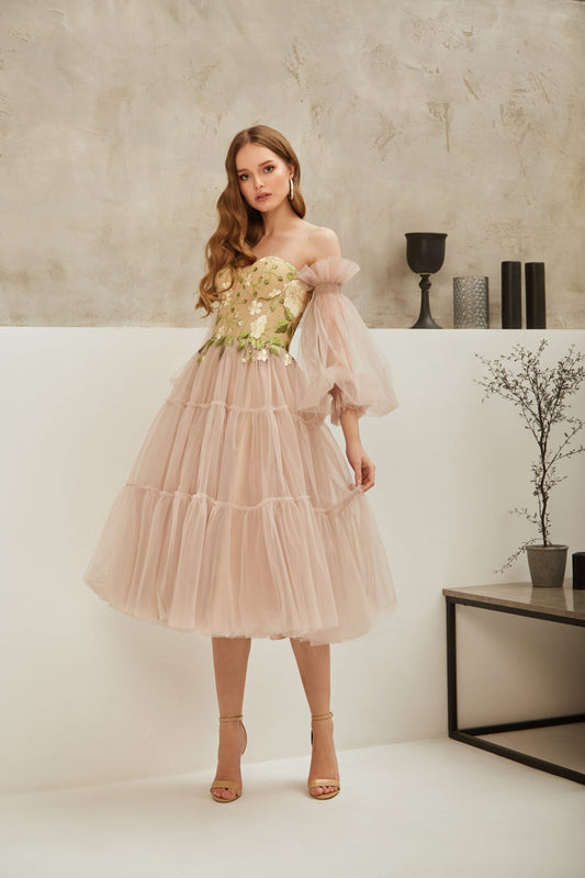 Ariamo E-2126 Luxury Prom Cappuccino Dress - Rofial Beauty