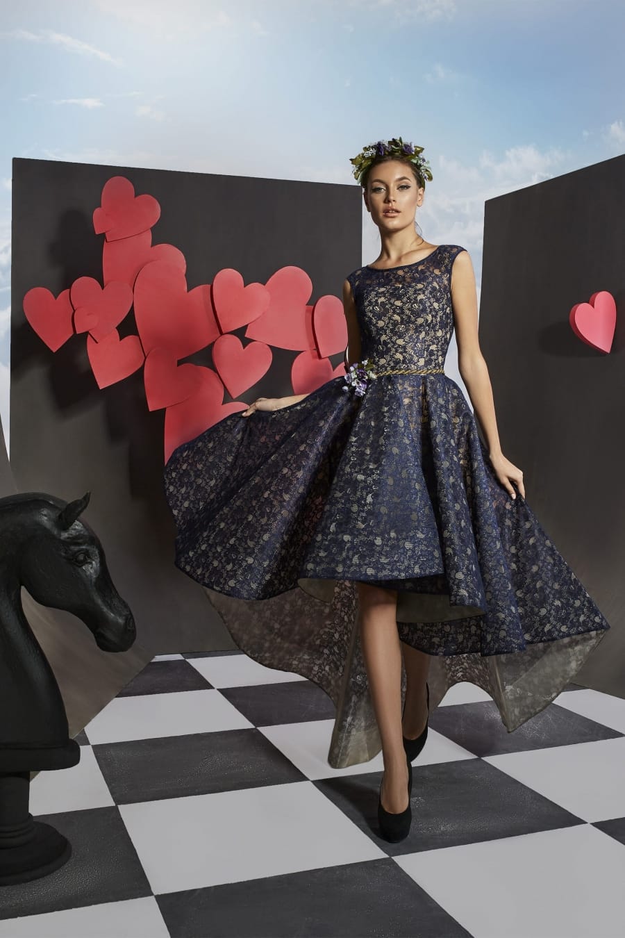 Ariamo Fergana Black Lacy Patterned Short Evening Dresss - Rofial Beauty