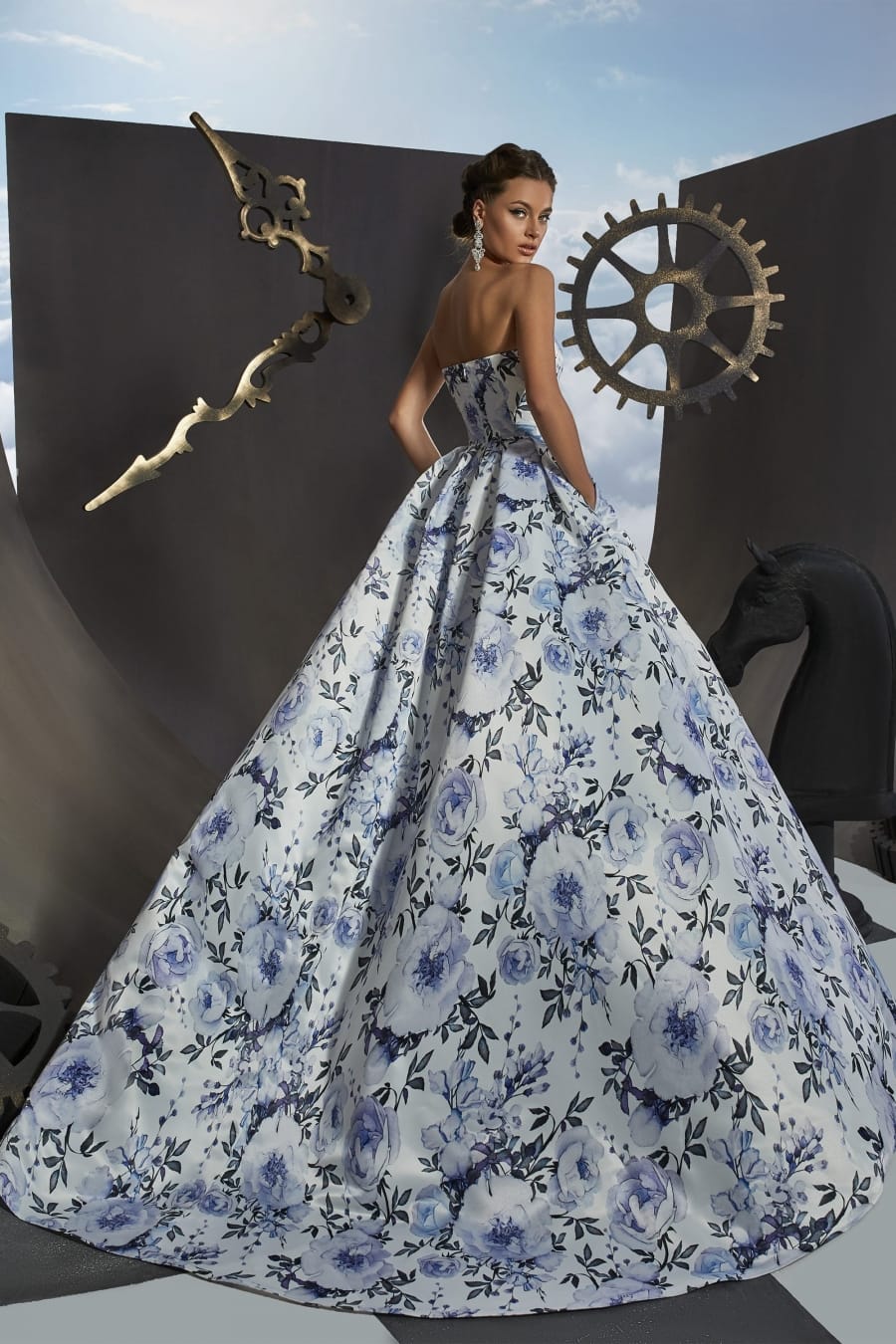 Ariamo Fleur Blue Floral Gown from the back - Rofial Beauty