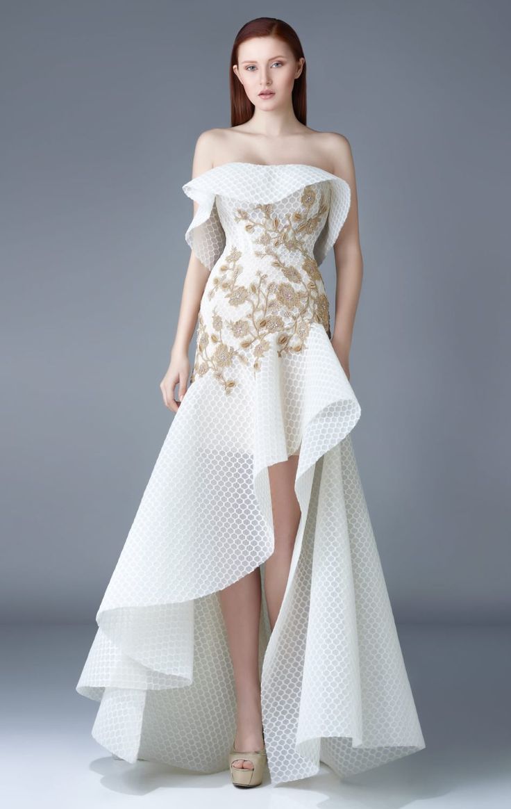 Gemy Maalouf High-Low Off-White Gown - Rofial Beauty