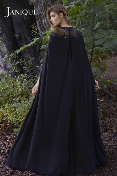 Janique Black Cape Dress - Rofial Beauty