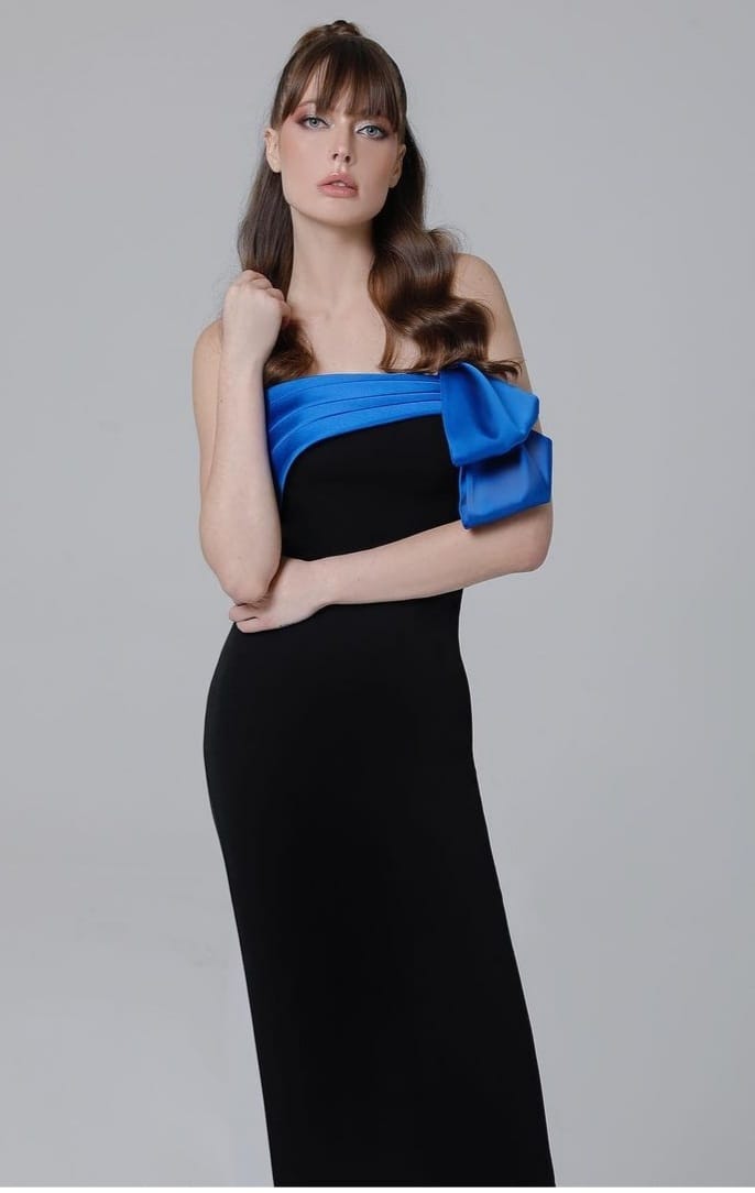 MNM Couture N0463 Gorgeous Black and Blue Long Gown